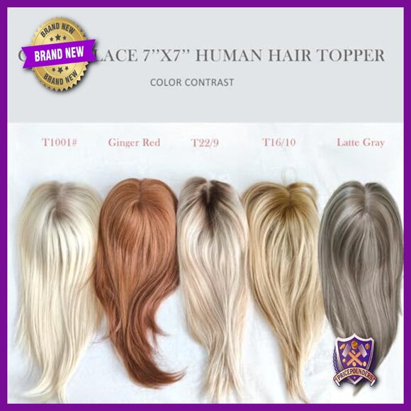 7x7 Human Hair Topper with Lace Front, 8 Clips for Thinning Hair main image 4